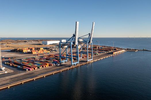 Drone View of Copenhagen Malmo Container Terminal