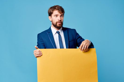 businessmen yellow billboard advertising copy-space isolated background