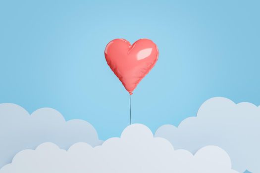 background of heart shaped balloon between flat clouds