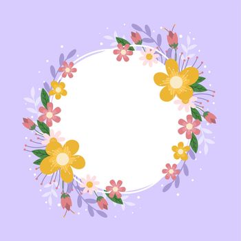 Blank Frame Decorated With Abstract Modernized Forms Flowers And Foliage. Empty Modern Border Surrounded By Multicolored Line Symbols Organized Pleasantly.