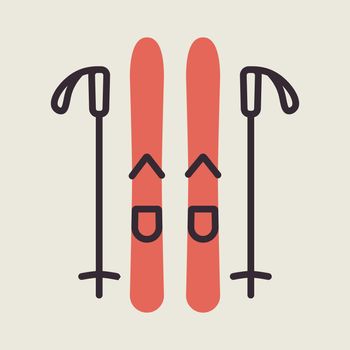 Ski and sticks vector icon. Winter sign