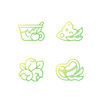 Soy ingredients gradient linear vector icons set