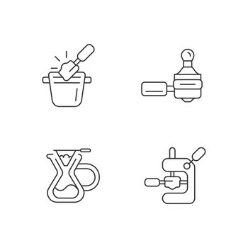 Coffee shop tools linear icons set