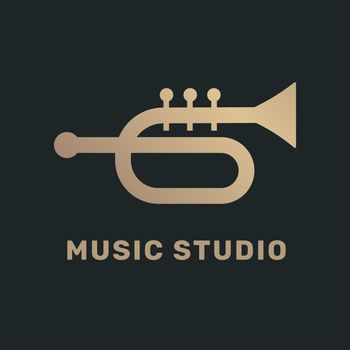 Trumpet flat music logo vector design in black and gold