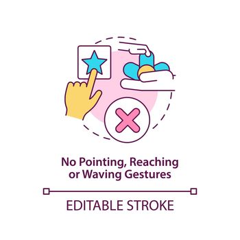 No pointing, reaching and waving gestures concept icon