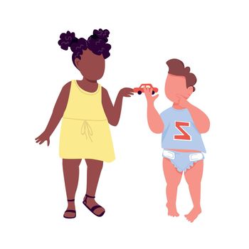 Toddlers play together semi flat color vector characters