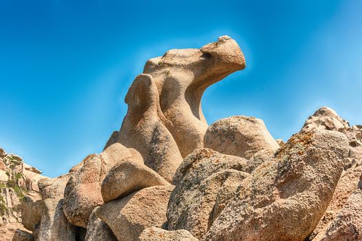 Dragon shaped granite rock on a beach, northern Sardinia, Italy