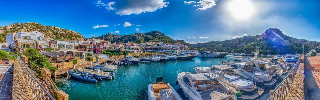 The scenic harbor of Poltu Quatu, Costa Smeralda, Sardinia, Italy