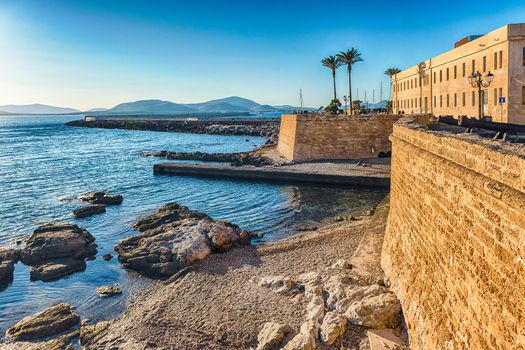 View over the historic ramparts in Alghero, Sardinia, Italy