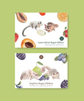 Facebook template with adorble sugar gliders concept,watercolor style