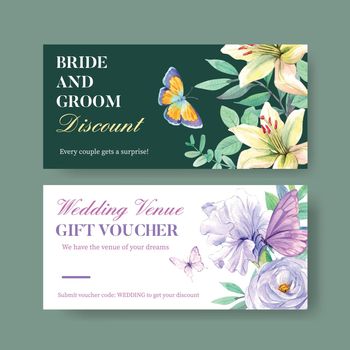 Voucher template with peri spring flower concept,watercolor style