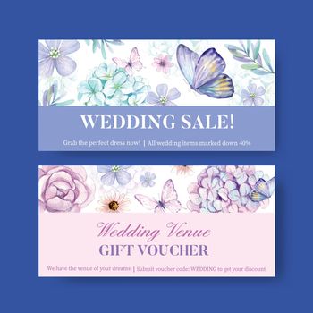 Voucher template with peri spring flower concept,watercolor style