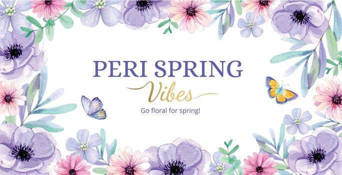 Billboard template with peri spring flower concept,watercolor style