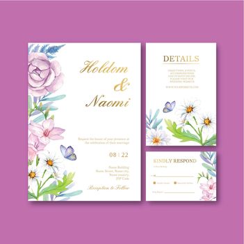 Wedding card template with peri spring flower concept,watercolor style