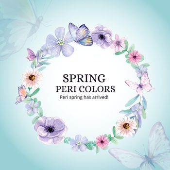 Wreath template with peri spring flower concept,watercolor style