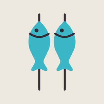 Fish roast on the barbecue grill vector icon