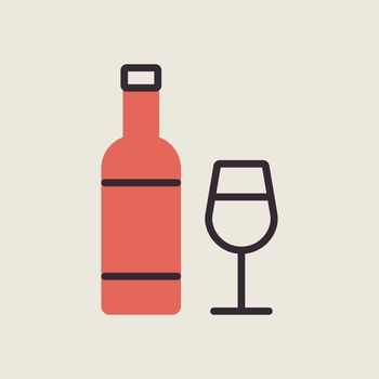 Wine bottle and glasses vector icon
