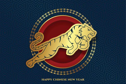 roaring jumping tiger traditional chinese new year background