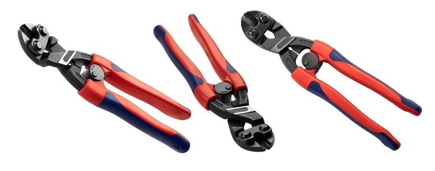 Diagonal wire cutters in different angles on a white background