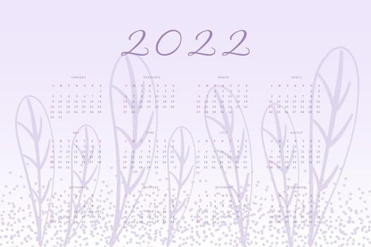 2022 calendar trendy very peri lavender palette with hand drawn botanical elements