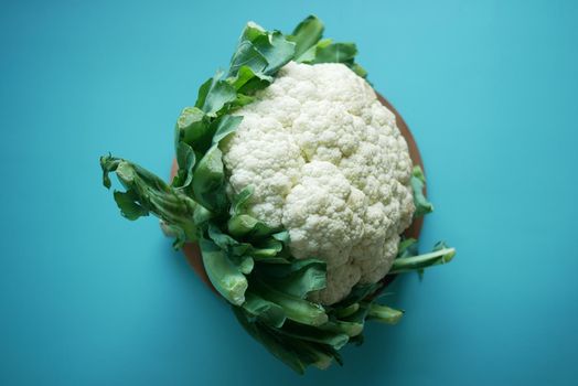 top view of Cauliflower on light green background