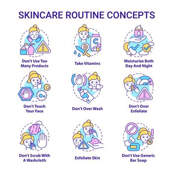 Skincare routine concept icons set