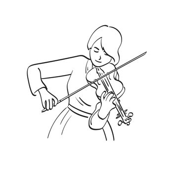 line art half length woman playing violin illustration vector hand drawn isolated on white background