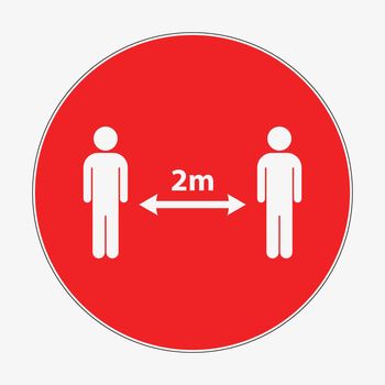 Two meters distance between people red circle