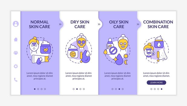 Skin types care purple and white onboarding template