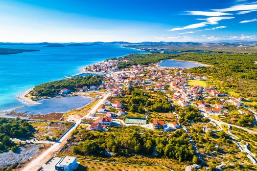 Sibenik archipelago. Aerial view of village Zablace and scenic coastline of Dalmatia