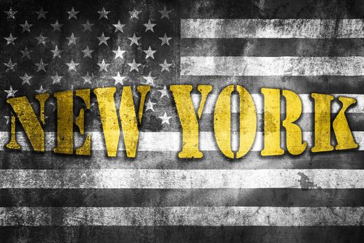New York USA banner illustration on grunge black and white US flag