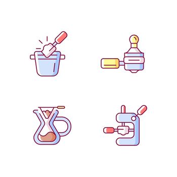 Coffee shop tools RGB color icons set