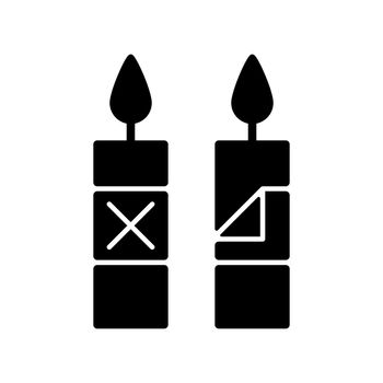 Remove candle packaging before use black glyph manual label icon