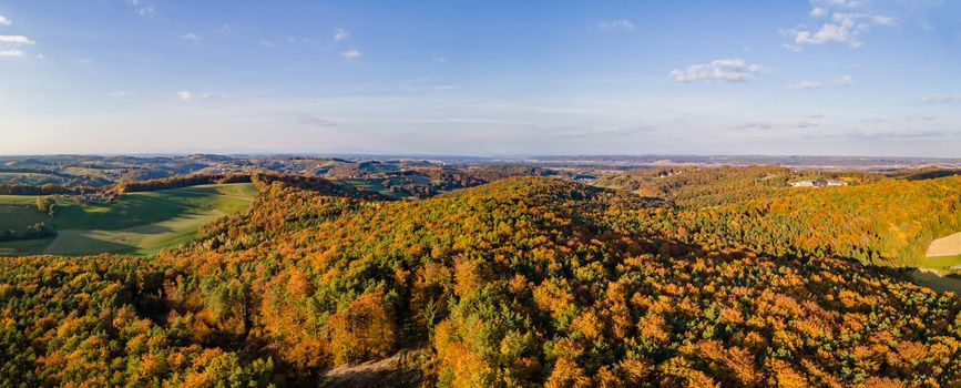Aerial Autumn color View of Styria and Burgenland, Austria