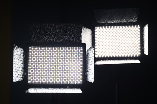 Two luminous LED panels for photography, close-up