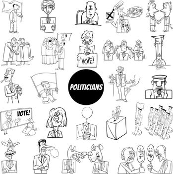 Black and white politicians characters and conceptual cartoons set