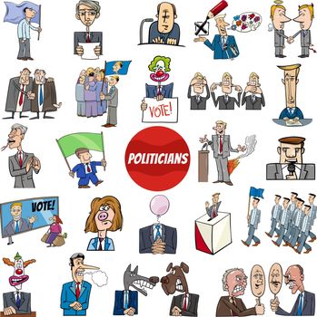 politicians characters and conceptual cartoons set