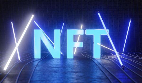 NFT sign with neon bars hanging around