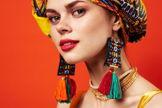 pretty woman multicolored shawl ethnicity african style decorations Studio Model