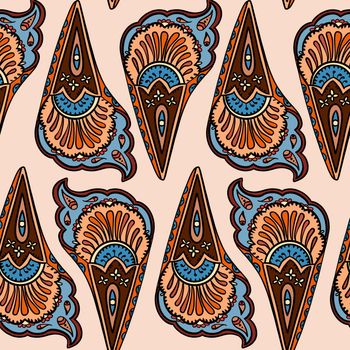 Illustration raster seamless paisley pattern with patterns on a beige background