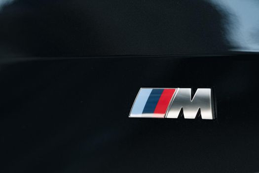 KRASNODAR, RUSSIA - NOVEMBER 19, 2020: BMW Motorsport M logo and brand sign