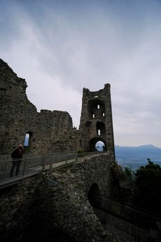 Sacra di San Michele in Turin, view from below of the cliff and walls