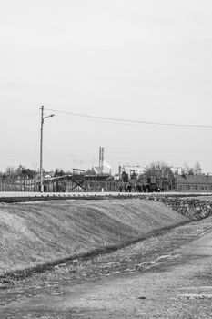 View of the enormous Auschwitz Birkenau Extermination Camp