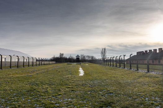 View of the enormous Auschwitz Birkenau Extermination Camp