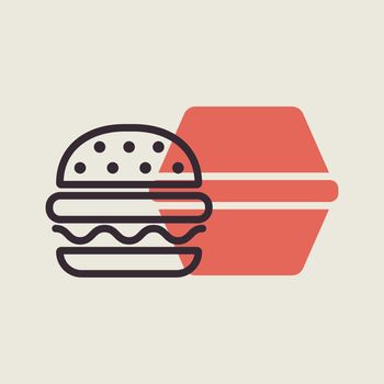 Burger with closed cardboard box vector icon