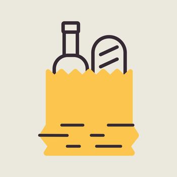 Paper bag with food vector flat icon. Delivery sign. Graph symbol for cooking web site and apps design, logo, app, UI