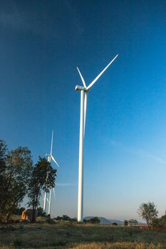 Large wind turbines are used to generate electricity.