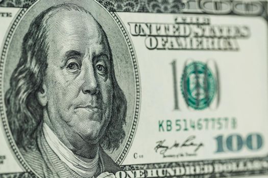 Macro close up of Ben Franklin's face on the US 100 dollar