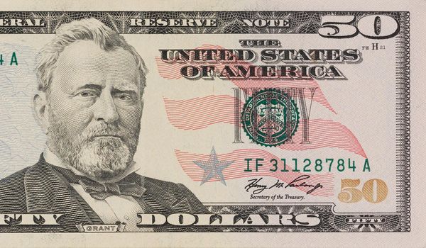 Portrait of former U.S. president Ulysses Grant. macro from 50 dollars
