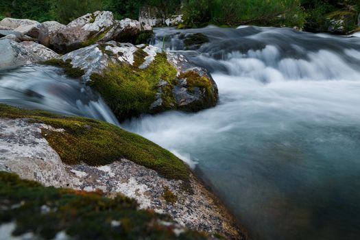 Small rivers with stones in long exposure